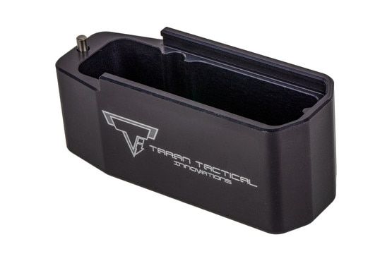 The Taran Tactical AR10 PMAG base pad extension features a black anodized finish